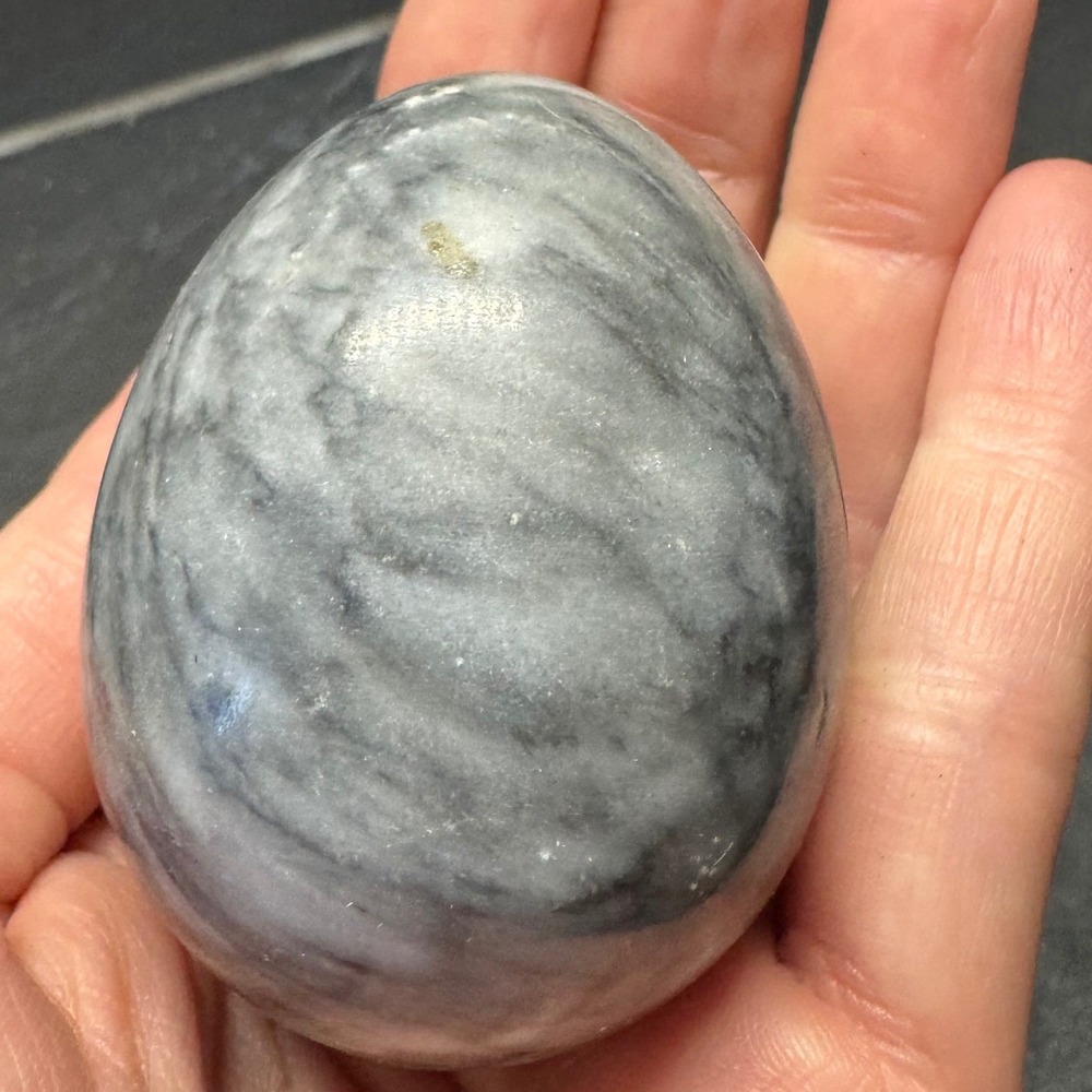 Vintage Etched Grey Marble Stone Egg Hand Carved Landscape Scene Decorative Art - Picture 5 of 9